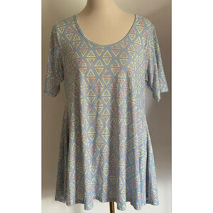 Women's Lularoe T-Shirt Blue/Yellow Geometric Print Size M